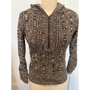 Women's DKNY Brown Beige marled 1/2 zip cable Knit Hoodie S